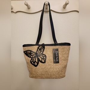 NWT Bueno Ladies Straw Tote with Butterfly Applique